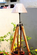 Floor Lamp Wooden Tripod Stand Wood Teak Vintage Finish - £109.95 GBP