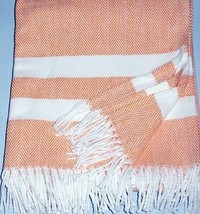 Sferra Aurora Cotton Throw Blanket Herringbone Weave Apricot/White 51x71 New - £55.07 GBP