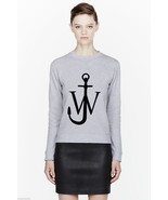 J.W. Anderson Gray Grey Velvet Logo Applique Sweatshirt XS - £117.79 GBP