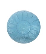 Moroccan leather pouf, round pouf, berber pouf, Light Blue with Light Bl... - $95.73 CAD