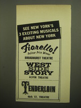 1960 Fiorello, West Side Story and Tenderloin Plays Advertisement - £11.80 GBP