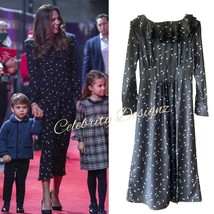Kate Middleton Inspired Satin Flirty Petal Print Ruffled Neck Slit Dress... - $64.99