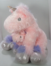 Unipak Dreamy Unicorn Pink w/ Sparkle Horn  Mom 14&quot; &amp; Baby 8&quot; Stuffed Plush - £14.75 GBP
