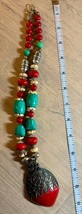 Luscious Necklace Red Resin, Palmwood, faux Silver, Turquoise, Coral, Bo... - $345.98 MXN