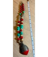 Luscious Necklace Red Resin, Palmwood, faux Silver, Turquoise, Coral, Bo... - $345.98 MXN