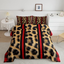 Leopard Comforter Set Cheetah Print Bedding Set for Kids Teens Wild Animal Red G - £85.17 GBP