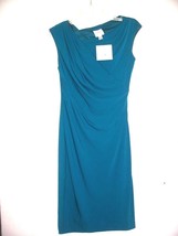 NWT SUZI CHIN MAGGY BOUTIQUE NORDSTROMS 4 Teal Asymmetric Neck Jersey Kn... - $63.10