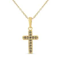 10K Yellow Gold Flashed .925 Silver 1/4 Cttw Champagne Diamond Cross Pendant - $114.00