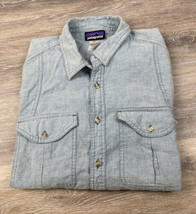 Patagonia Shirt Mens S Blue Fishing Button Up Long Sleeve Organic Cotton... - $23.14