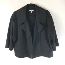 H Halston Womens Jacket 3/4 Sleeve Open Front Collar Black Size L - £15.37 GBP