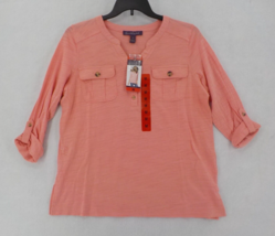 Gloria Vanderbilt Penelope Blouse Womens Sz M Coral Roll Tab Sleeve Shirt Nwd - £7.65 GBP