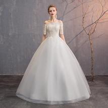 White Wedding Dresses Off The Shoulder Short Sleeve Lace Up - $169.99