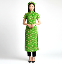 NWOT Women's 2pc Vietnamese Modern Short Ao Dai "Cach Tan" &amp; Headpiece Sz 6 - $28.99