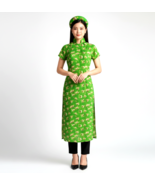 NWOT Women's 2pc Vietnamese Modern Short Ao Dai "Cach Tan" &amp; Headpiece Sz 6 - $28.99