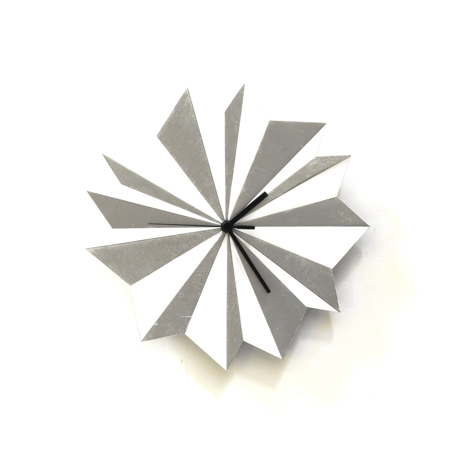 Unique organic wooden wall clock with glistening paint - Origami Silver  - $99.00
