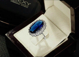 3Ct Oval Cut Blue Sapphire 14K White Gold Finish Halo Engagement Wedding Ring - £82.05 GBP