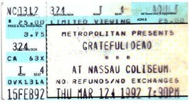 Grateful Dead Ticket Stub Marzo 12 1992 Uniondale New York - £42.53 GBP