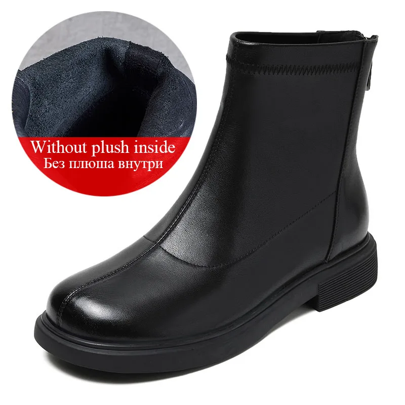 Fashion Autumn Winter Warm Shoes Women Flat Heel Ankle Boots Genuine Leather Bac - £77.23 GBP