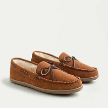 J.Crew Men&#39;s Classic Moccasin Suede Fur Lined Slippers Caramel Brown 11 NWT - £12.33 GBP