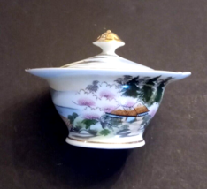 Kurani Porcelain Bowl with Lid Hand Painted Landscape Gold Gilt MCM era ... - £60.67 GBP