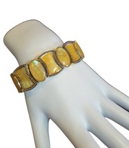 MONET Golden Iridescent Abalone Flexible Cuff Bracelet Gold Tone Signed ... - $22.20