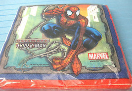 Marvel Spider-Man Beverage Cocktail Party Napkins 16 Count 2PLY Blue Red - £7.49 GBP