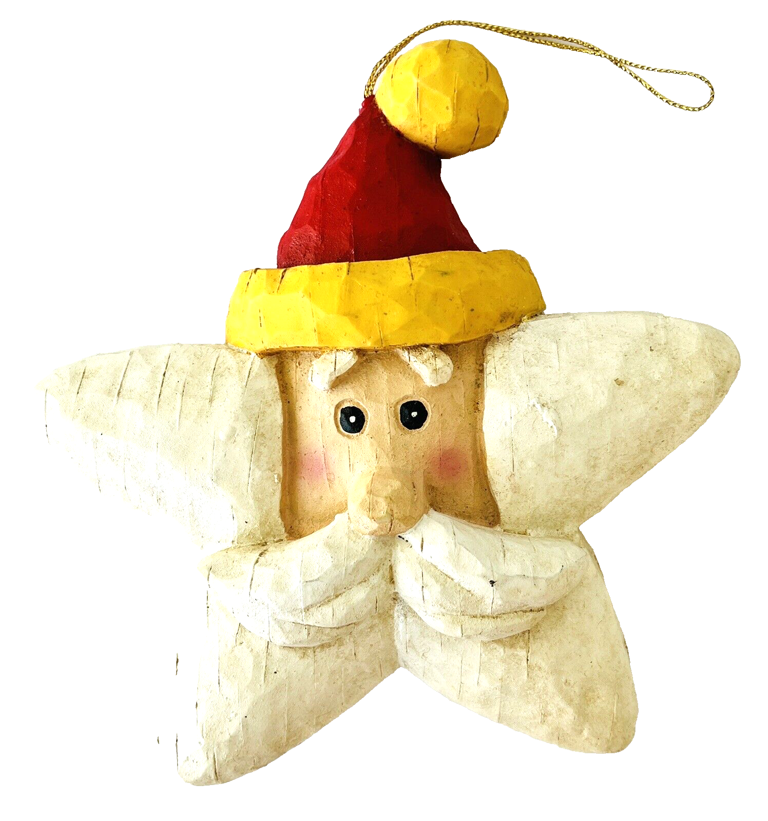 Primary image for Santa Star Christmas Ornament Surprised Expression Faux Wood Styrofoam 6.25"