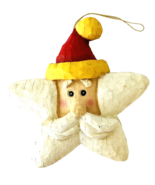 Santa Star Christmas Ornament Surprised Expression Faux Wood Styrofoam 6... - £7.69 GBP