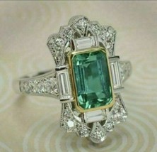 3Ct Simulated Emerald Halo Engagement Wedding Ring Gold Plated 925 Silver - £86.41 GBP