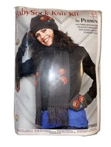 Embroidered Permin Knit Scarf and Gloves Kit Wooly Gray Flowers 875022 B... - $34.99
