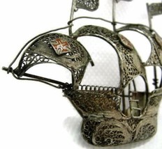 Antique Brooch Filigree Multiple Pirate Ship Boat Water British Sterling Silver - £184.31 GBP