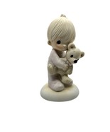 Precious Moments Figurine &quot;Jesus Loves Me&quot; Boy Hugging Teddy Bear - $13.85