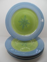 Pottery Barn Allegra Set Of 4 Blue And Green 11&quot; Dinner Plates Has Chips - £9.55 GBP