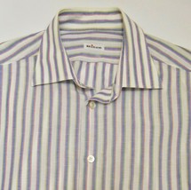 KITON Napoli Italy Men&#39;s SHIRT Long Sleeve Striped Linen Cotton Blend 17 / 43 - £104.12 GBP