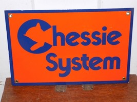 Vintage Chessie System Railroad Train Engineer Porcelain Enamel Sign - $143.55