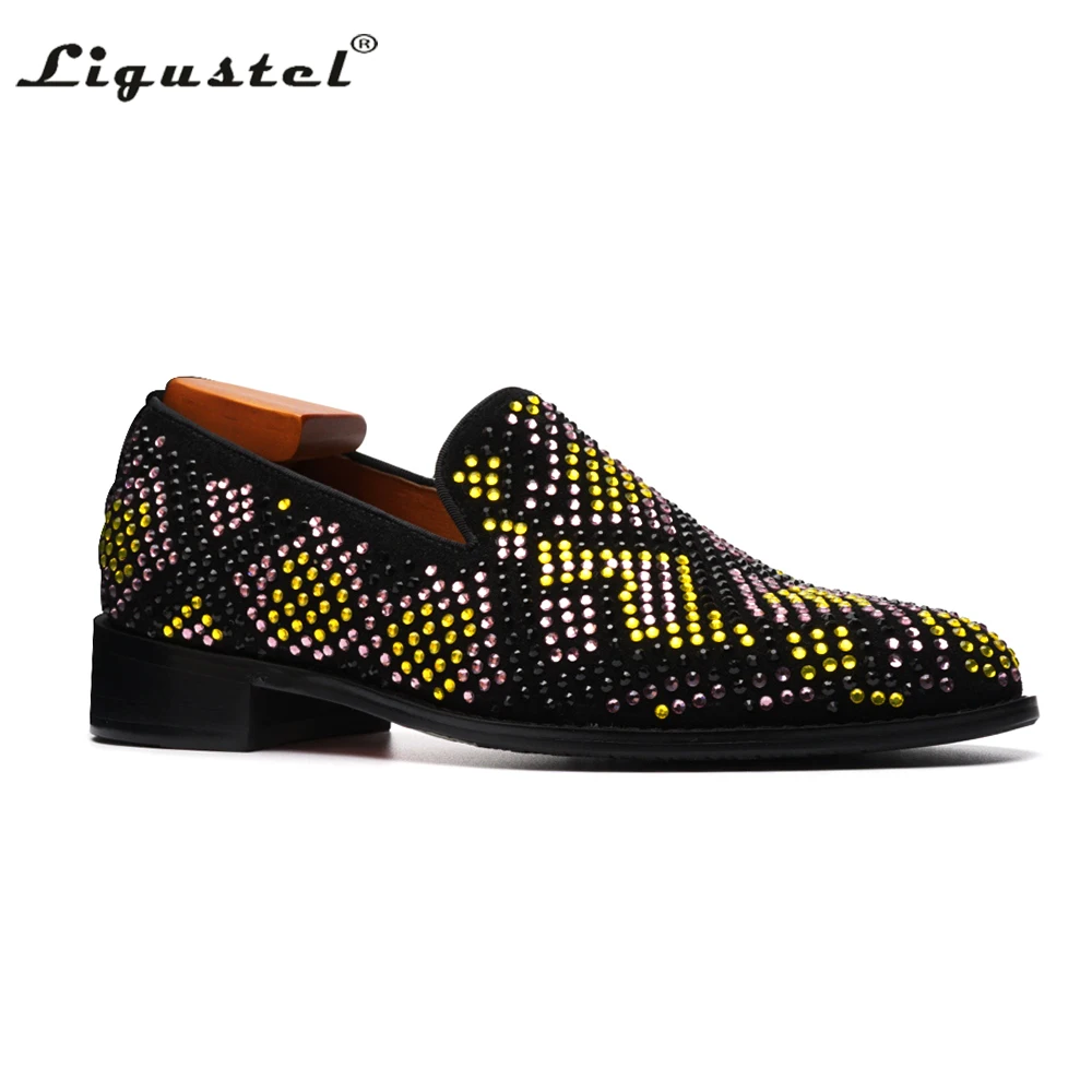 Shoes Men Original Rhinestone Yellow Shoes Loafers Man Shoes High Qualit... - $168.08