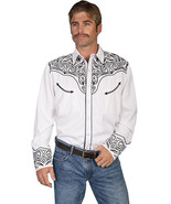 Men's Western Shirt Long Sleeve Rockabilly Country Cowboy White Blk Embr... - $87.38