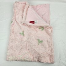Vintage Amy Coe Chenille Baby Girl Blanket Pink Green Bunny Flower 40x30&quot; - £39.43 GBP