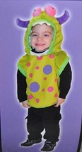 Girls Monster Green Polka Dot Hooded Plush Vest Toddler Halloween Costume-sz 2/4 - £9.54 GBP