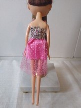 Fashion Doll Keychain Bookbag Zipper Pull Girl White Dress Curly Hair Purple Bow - £7.79 GBP