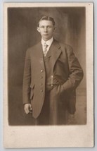 RPPC Handsome Young Man Posing For Photo Postcard R30 - £7.89 GBP