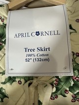 APRIL CORNELL CHRISTMAS TREE SKIRT 52&quot;/TIES REVERSIBLE HOLLY RED GREEN I... - $44.27