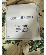 APRIL CORNELL CHRISTMAS TREE SKIRT 52&quot;/TIES REVERSIBLE HOLLY RED GREEN I... - $827.58 MXN