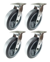 8&quot; X 2&quot; Non-Marking Rubber Tread Plastic Core Caster- 4 Swivels (Flat) - £137.89 GBP