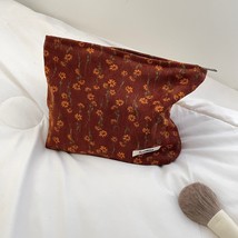 Fashion Corduroy Cosmetic Bag Retro Flower Print Cosmetic Bag Portable Wash Bag  - £45.90 GBP
