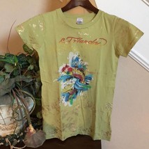 Ed Hardy sage green Tshirt with fish tattoo youth size  L or juniors size XS - £38.92 GBP