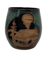 Artists Clay Open Work Mountain Cabin Scene Blue Tea Light Candle Holder 4” - $9.50