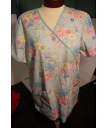 Scrub Top Disney Tinkerbell Small Blue Medical Uniform Nurse Vet Shirt W... - $23.36