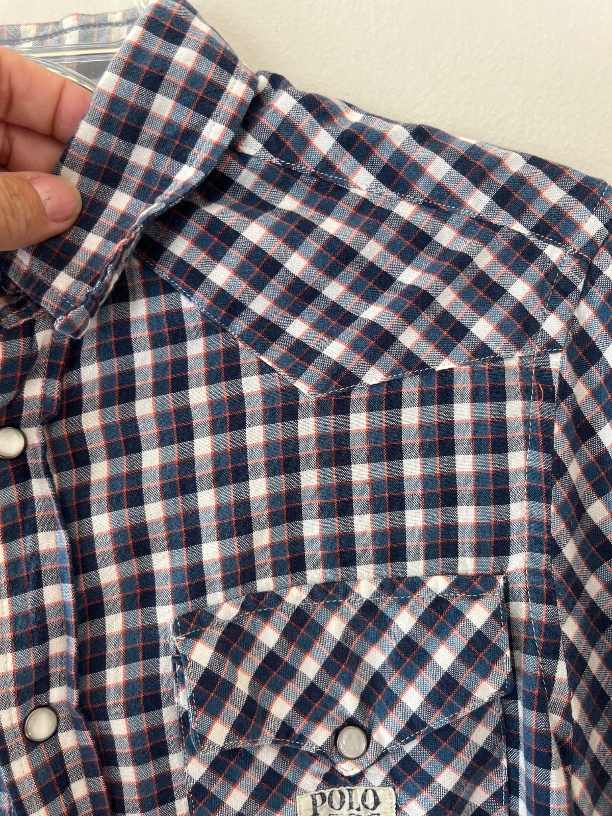 Polo by Ralph Lauren Sz L Women Slim Fit Gingham Shirt Chest Pockets Button Down Item image 3