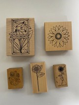 Lot of 5  &#39;Floral Theme&#39;  Rubber Wood Stamps -Various Brands - $9.03